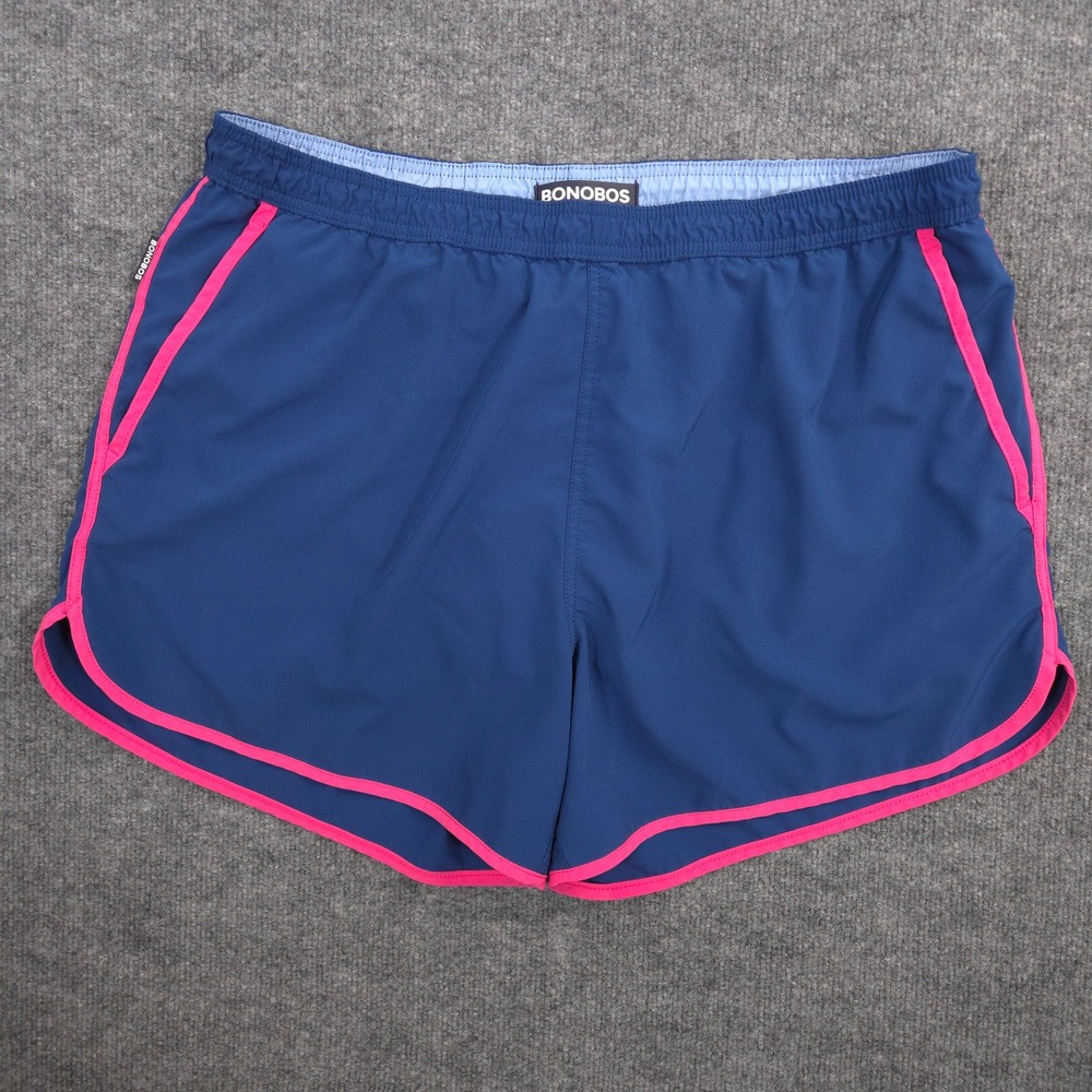 Bonobos Throwback Swim Trunks Mens XXL Blue Pink Trim Pockets Lined Retro 5"